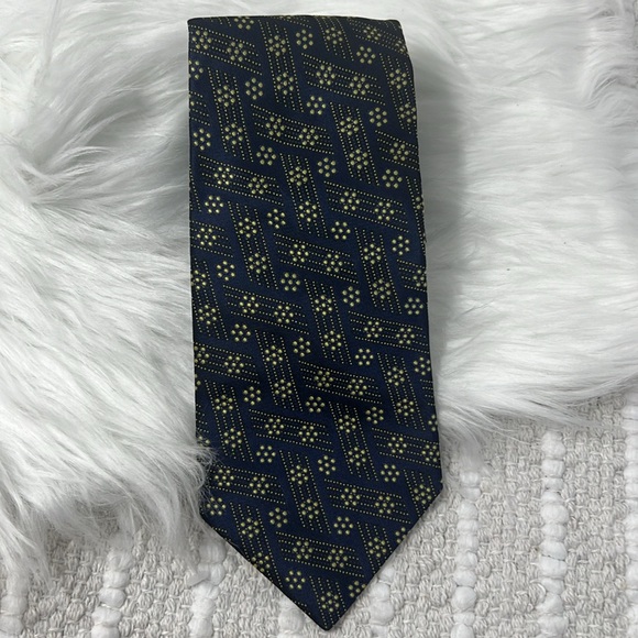 Bottega Veneta Italian Geometric Silk Tie Men’s Size 3.5”X54” Blue/Gold Necktie - Picture 2 of 9